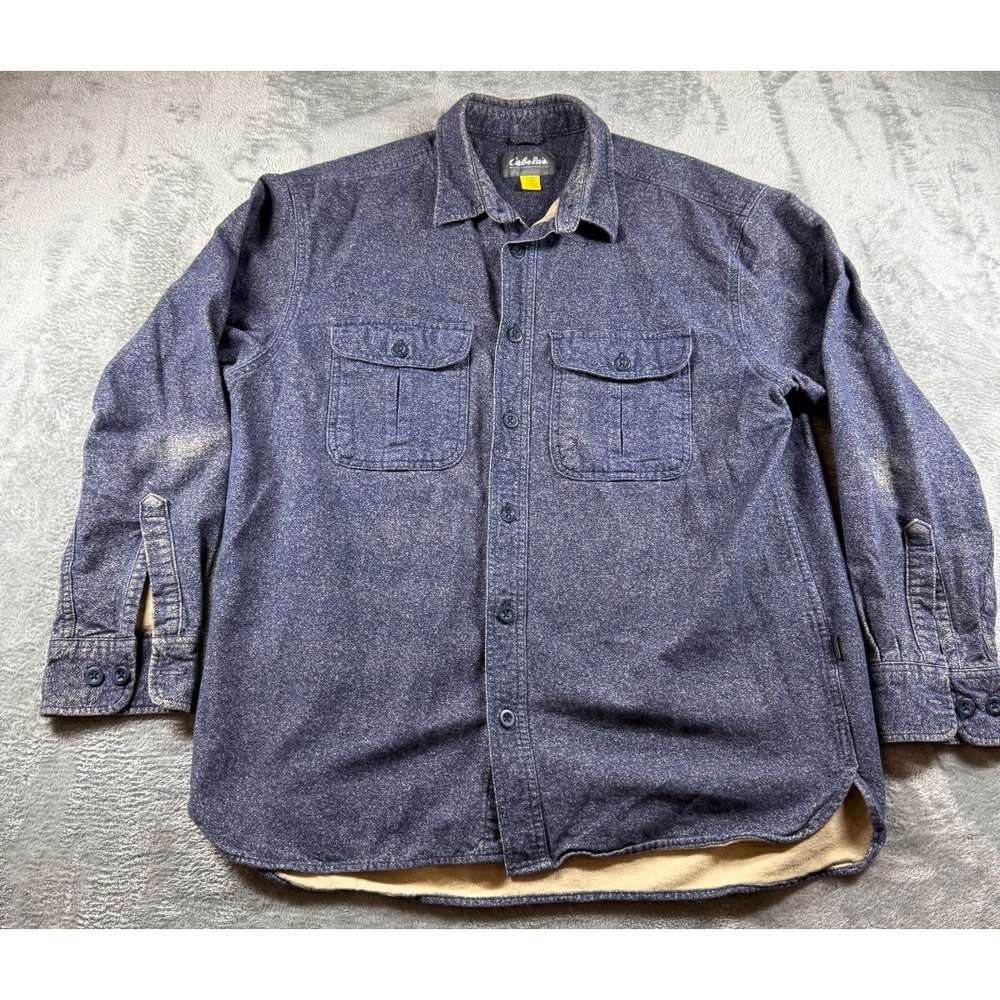 Cabela's Fleece Lined Flannel Shirt Jacket Blue Men's Large Heavyweight Workwear